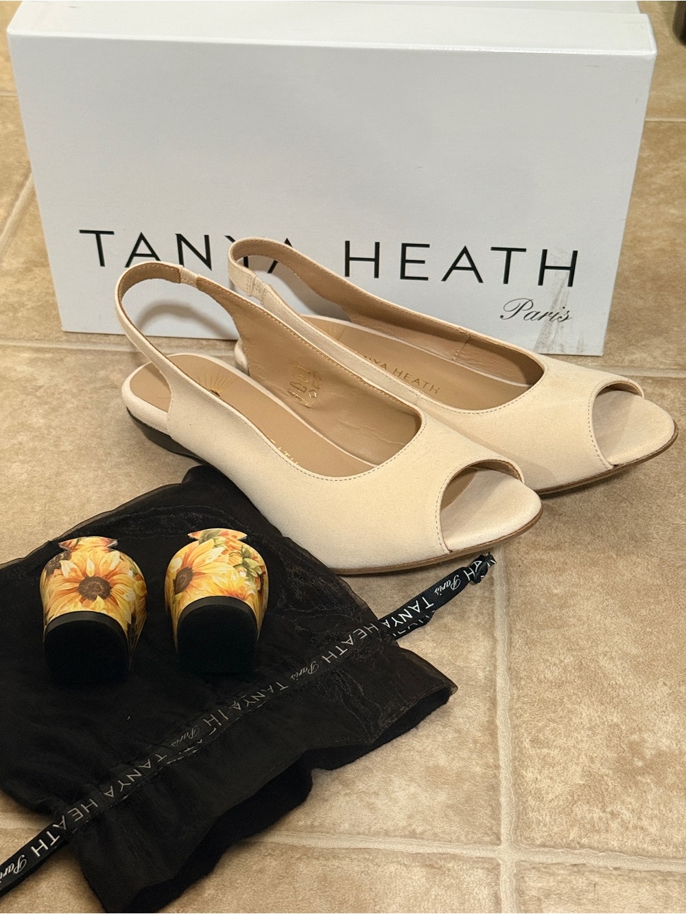 Tanya Heath Convertible Heels Fits Size 7.5, EU 38 - with Sunflower heel blocks